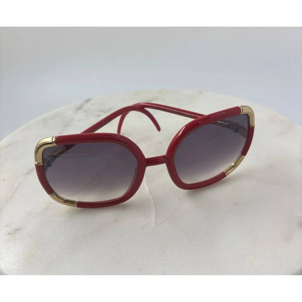 VTG Bold Oversized Ted Lapidus Paris Sunglasses Red Frames Gold-Tone Hardware